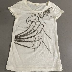 J.Crew Ivory Cotton Embellished Beaded Tee Size S